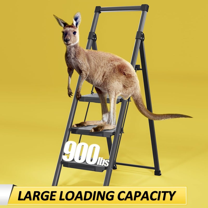 KINGRACK Step Ladder 4 Step Folding, 900lbs 4 Step Ladder with Anti-Slip Wide Pedal and Handrails, Lightwight Household Ladder, Pass 900LBS Testing, for Your Kitchen, Pantry, Closets, Office Use - Image 3